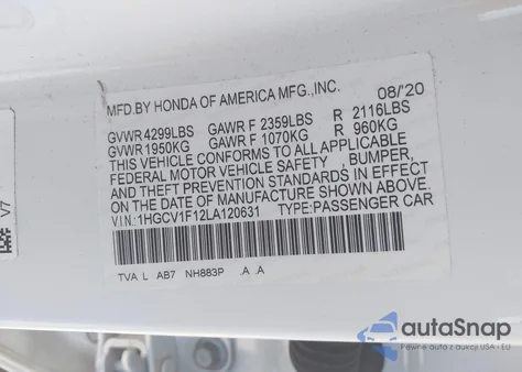 2020 Honda Accord Lx from USA, damaged, VIN 1HGCV1F12LA120631